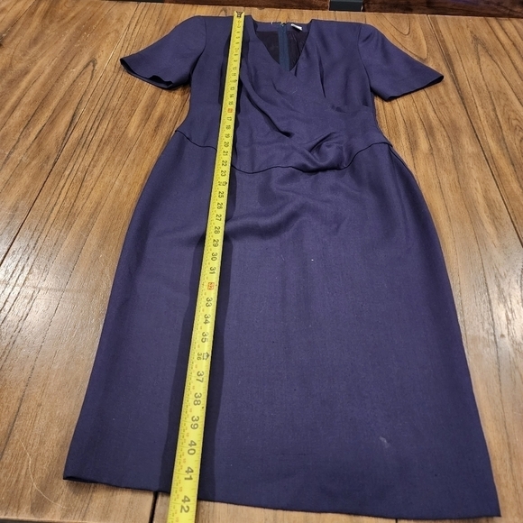 Navy purple faux wrap professional cocktail pinup pencil a-line dress midi  4 - Picture 8 of 13